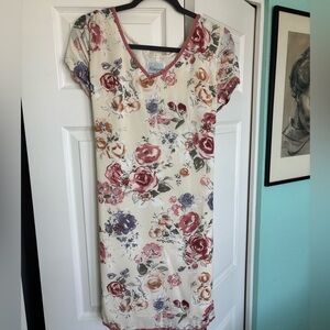 90s Vintage Floral Dress in Pink and Cream